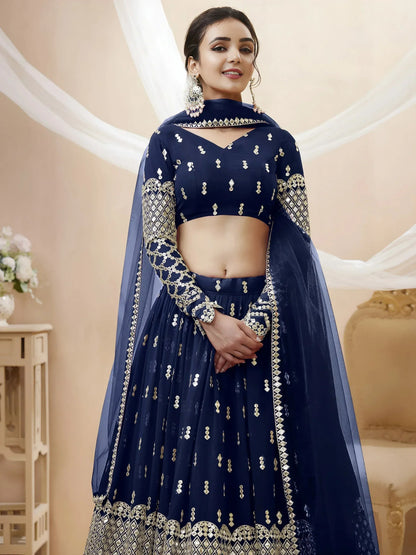 Tulsi Art Appealing Navy Blue Sequin Georgette Reception Wear Lehenga Choli
