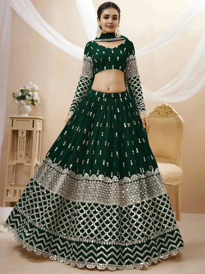 Tulsi Art Capricious Dark Green Sequins Work Georgette Lehenga Choli