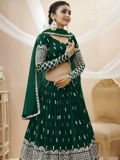 Tulsi Art Capricious Dark Green Sequins Work Georgette Lehenga Choli
