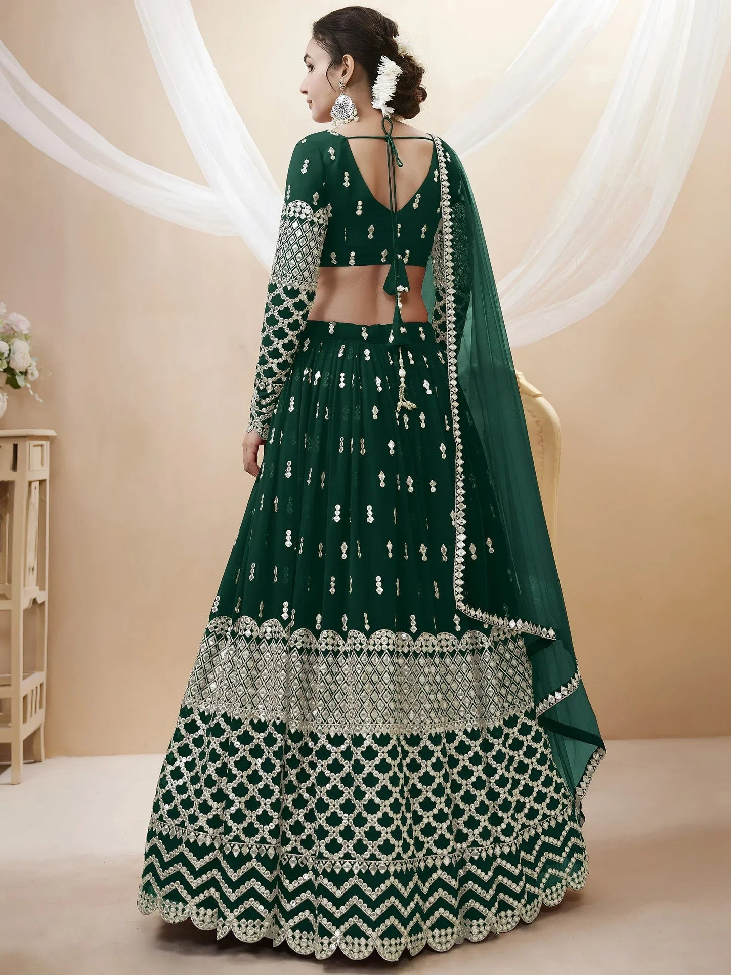 Tulsi Art Capricious Dark Green Sequins Work Georgette Lehenga Choli