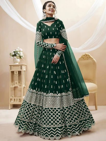 Tulsi Art Capricious Dark Green Sequins Work Georgette Lehenga Choli