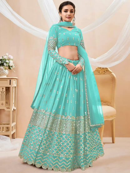 Tulsi Art Spectacular Sky Blue Sequins Georgette Sangeet Wear Lehenga Choli