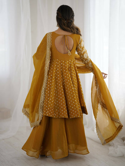 Teeya Creation Women'S New Trendy Embroidery Sequence Work Yellow Kurta Set