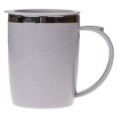 Insulated Coffee Mug with Sliding Lid - Stainless Steel Double Wall - 400 ML - Grey