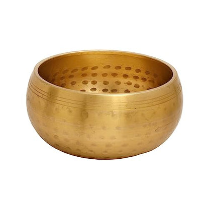 Singing Bowl with Cushion and Stick - Hammered Bell Metal - 4.75 Inch Diameter - Golden Finish