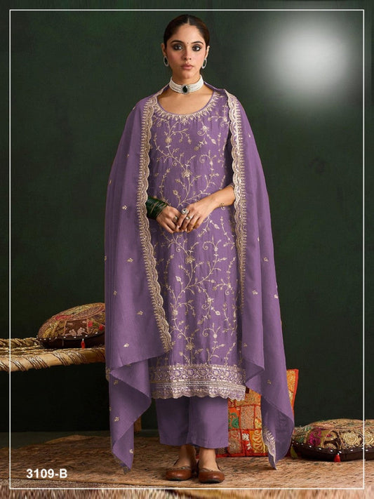 Anaita Purple Vichitra Silk Suit With Embroidery & Sequence Work