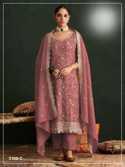 Anaita Peach Vichitra Silk Suit With Embroidery & Sequence Work