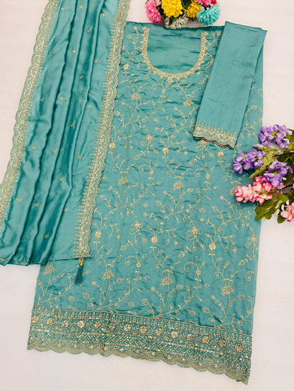 Anaita Blue Vichitra Silk Suit With Embroidery & Sequence Work