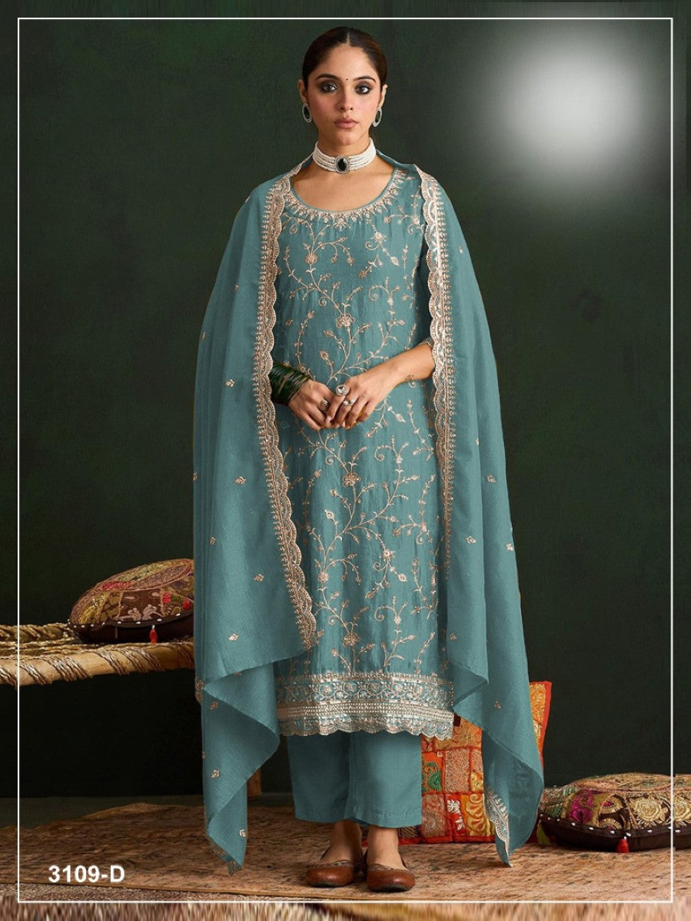 Anaita Blue Vichitra Silk Suit With Embroidery & Sequence Work