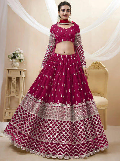 Tulsi Art Mesmerizing Dark Pink Sequins Work Georgette Bridesmaid Lehenga Choli