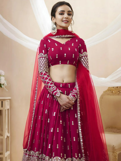 Tulsi Art Mesmerizing Dark Pink Sequins Work Georgette Bridesmaid Lehenga Choli