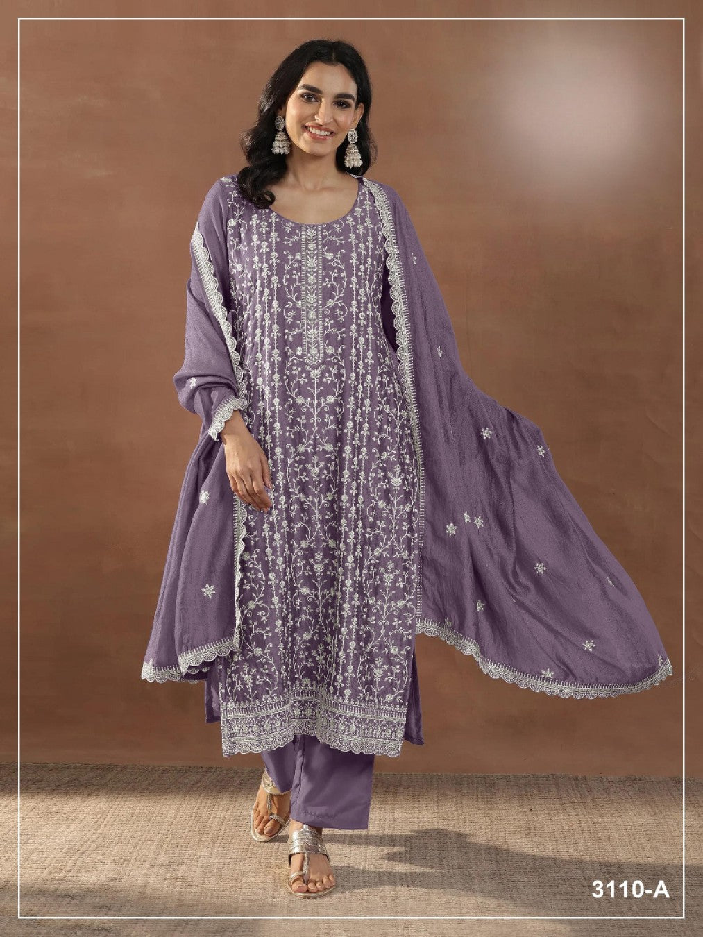 Anaita Purple Silk Suit with Embroidery & Sequence Work