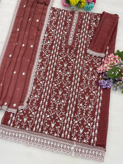 Anaita Maroon Silk Suit with Embroidery & Sequence Work