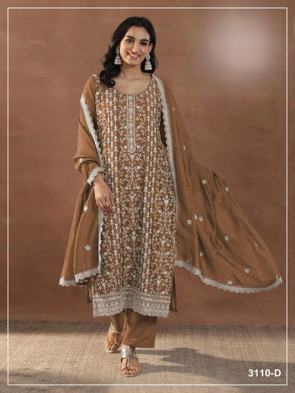 Anaita D Mustard Silk Suit with Embroidery & Sequence Work