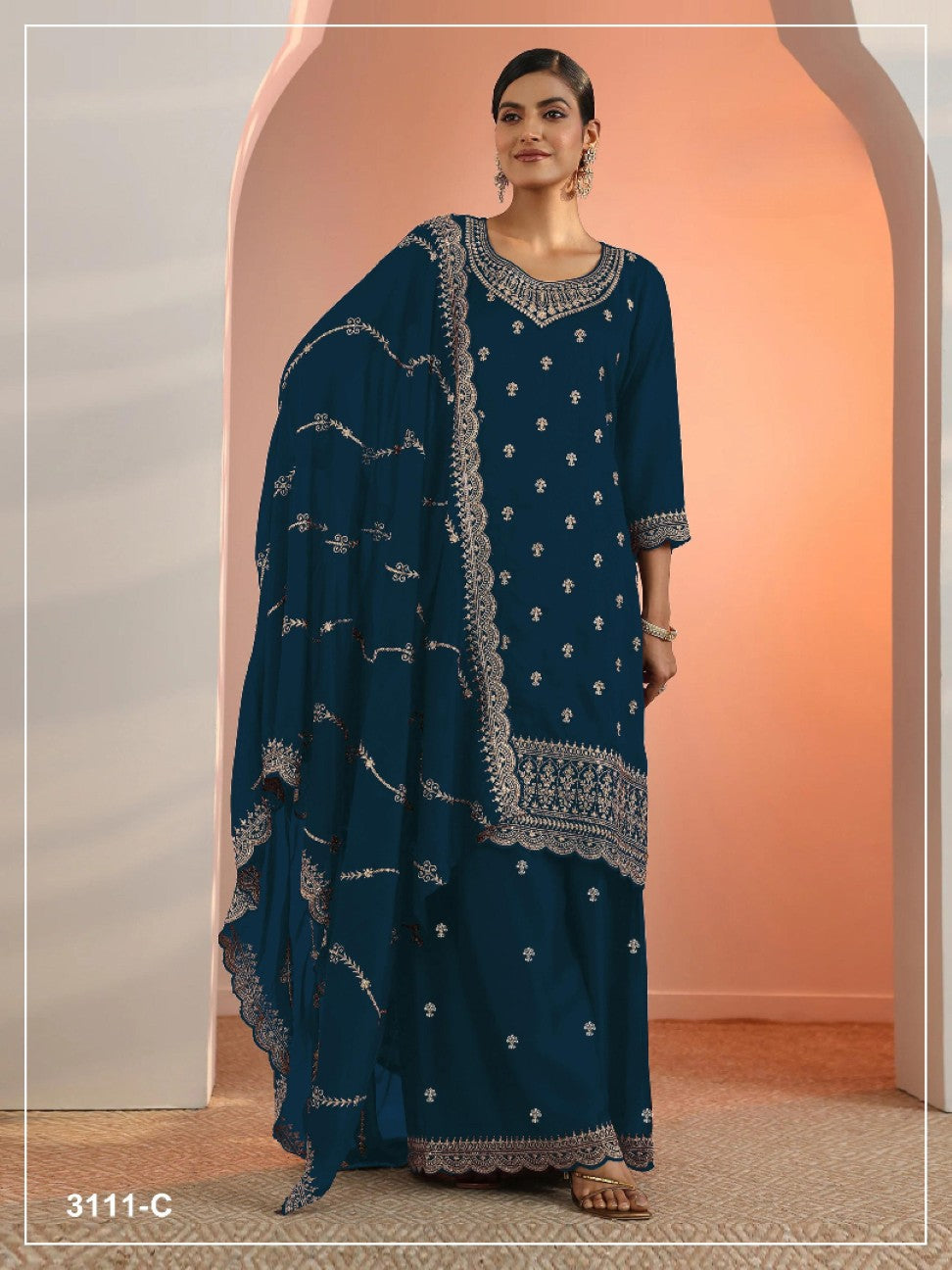 Anaita Teal Faux Georgette Suit With Embroidery Work