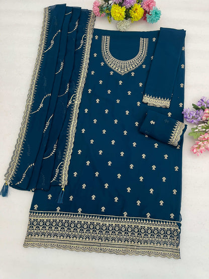Anaita Teal Faux Georgette Suit With Embroidery Work