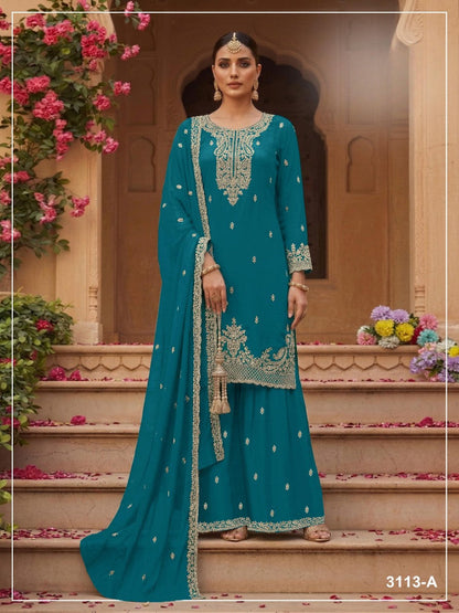 Anaita Teal Blue Faux Georgette Suit With Embroidery & Sequence Work