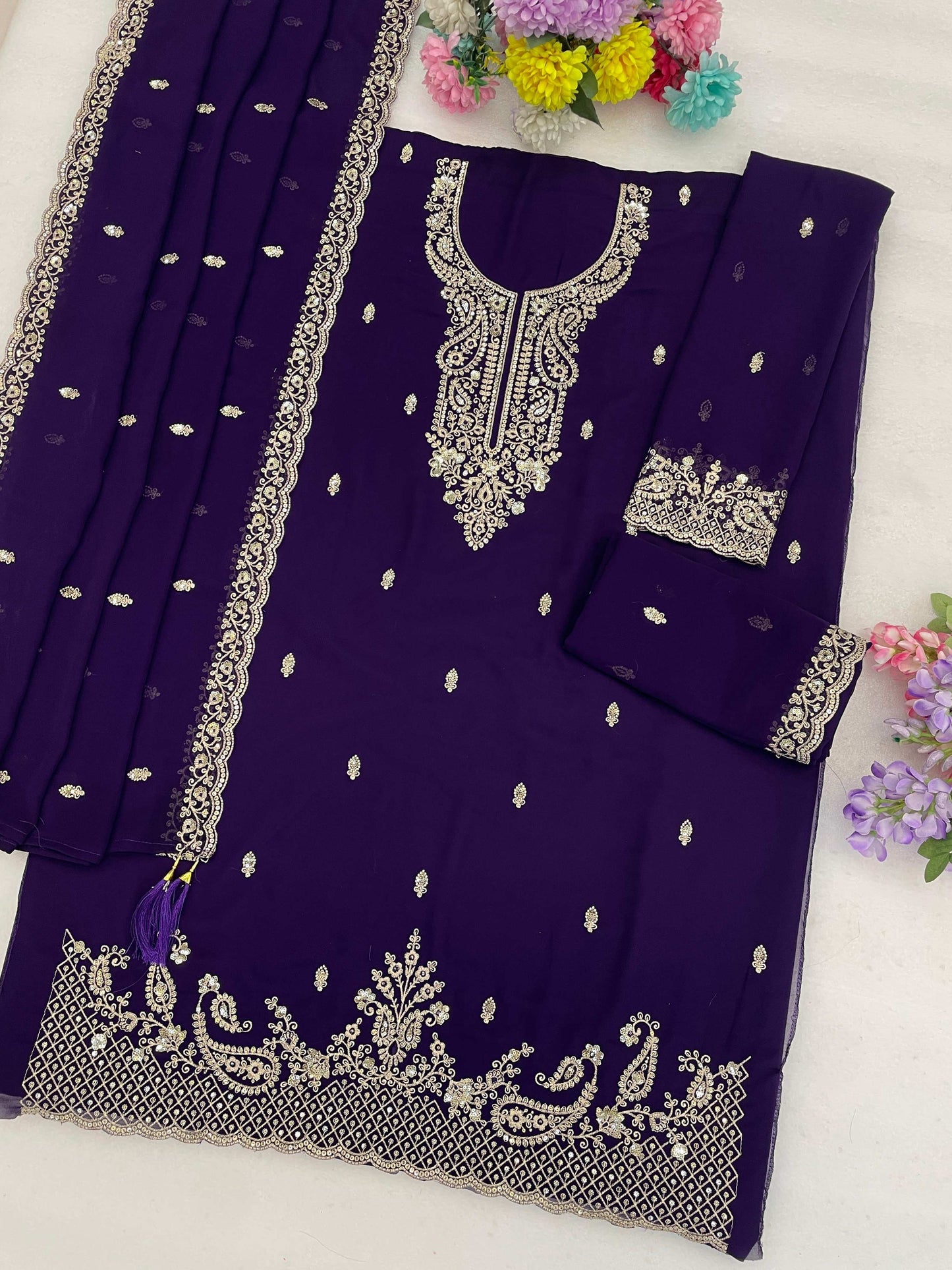 Anaita Violet Faux Georgette Suit With Embroidery & Sequence Work