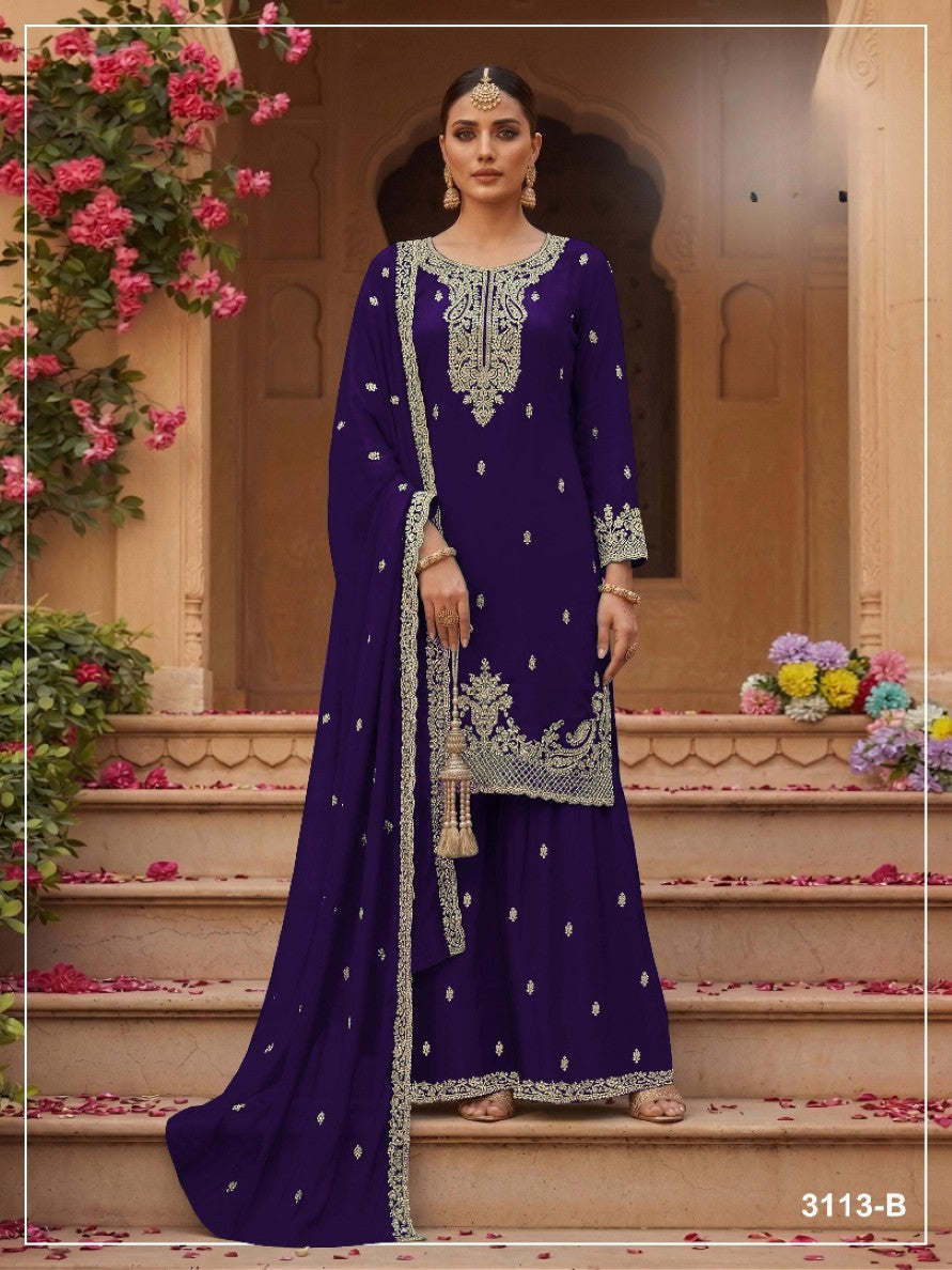 Anaita Violet Faux Georgette Suit With Embroidery & Sequence Work