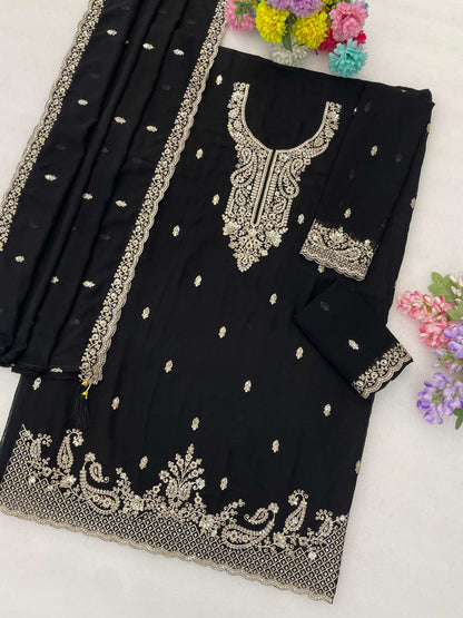 Anaita Black Faux Georgette Suit With Embroidery & Sequence Work