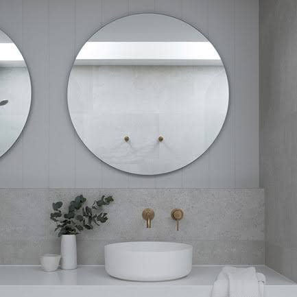 Frameless Round Wall Mirror, Silver, 12 Inch Diameter, Modern Design