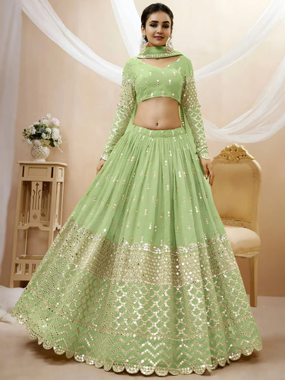 Tulsi Art Attractive Pastel Green Sequins Work Georgette Lehenga Choli