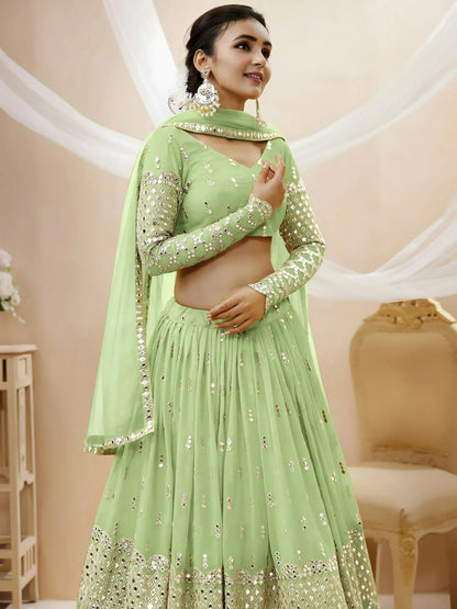 Tulsi Art Attractive Pastel Green Sequins Work Georgette Lehenga Choli