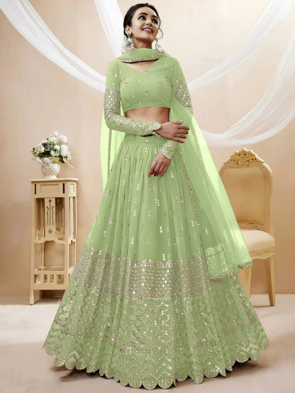 Tulsi Art Attractive Pastel Green Sequins Work Georgette Lehenga Choli