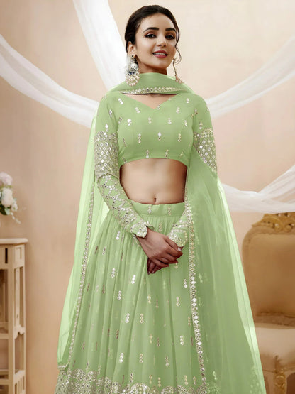 Tulsi Art Attractive Pastel Green Sequins Work Georgette Lehenga Choli