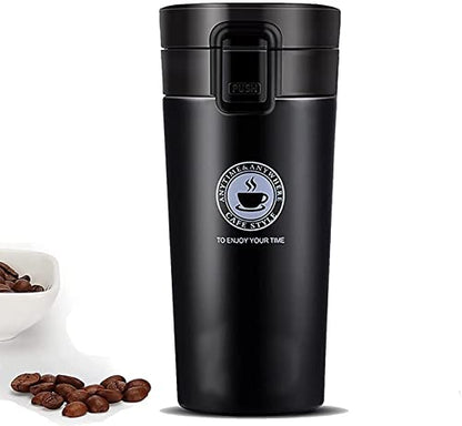 Vacuum Insulation Coffee Mug with Lid, Stainless Steel, Black, 360 ml