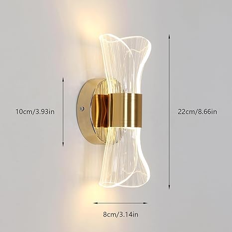 LED Wall Light with 3 Color Modes, Modern Acrylic Design, Gold Finish, 22 x 10 x 8 cm