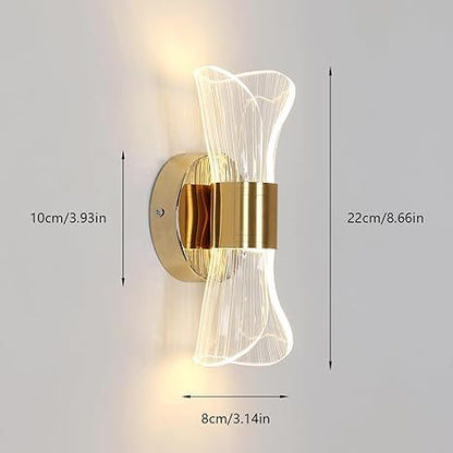 LED Wall Light with 3 Color Modes, Modern Acrylic Design, Gold Finish, 22 x 10 x 8 cm