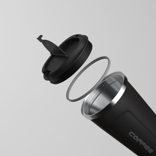 Coffee Mug with Spill-Proof Flip Lid - Onyx Black - Stainless Steel - Double Walled - Insulated for 8 Hours Hot & 14 Hours Cold