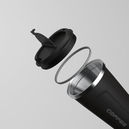 Coffee Mug with Spill-Proof Flip Lid - Onyx Black - Stainless Steel - Double Walled - Insulated for 8 Hours Hot & 14 Hours Cold