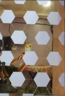 Acrylic Hexagonal Wall Mirror Stickers - Gold Finish - 30 cm - Decorative Wall Art for Living Room, Bedroom, Kitchen