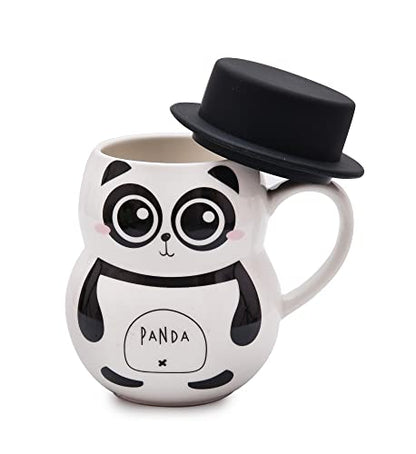 Ceramic Coffee Mug with Funny Lid - Panda Design - 330 ml (11 oz) - 3.25 inch Diameter, 3.75 inch Height