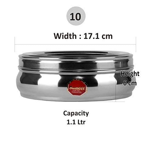 Sumeet Stainless Steel Belly Shape Masala (Spice) Box/Dabba/Organiser With See Through Lid With 7 Containers And Small Spoon (Small), Beige