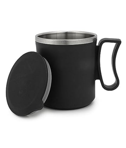 Coffee Mug Double Walled Stainless Steel Black Insulated with Lid