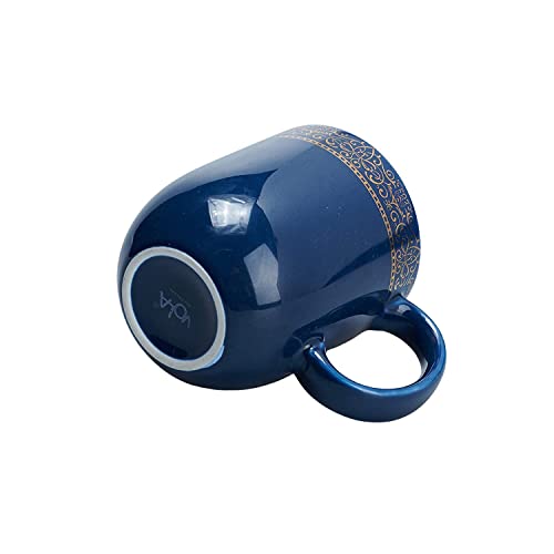 Coffee Mug Aesthetic Design with Golden Border, Bone Free, 300 ml, Prussian Blue