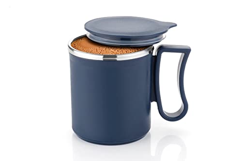 Insulated Coffee Mug with Lid - Double Wall Stainless Steel - Navy Blue - 300 ml Capacity