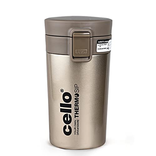 Travel Coffee Mug Double Walled Insulated Stainless Steel Grey/Gold 300ml