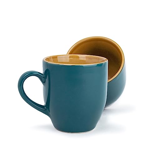 Coffee Mug Set - Modern Design - Stoneware - Teal Green - 300ml - Glossy Finish