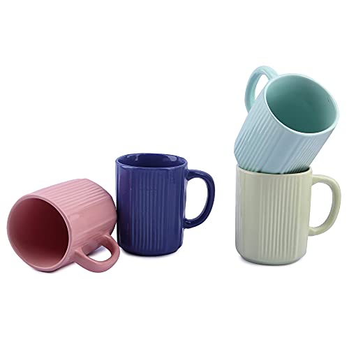 Coffee Mug Set of 4 - Handcrafted Ceramic, 350ml, Stackable, Chip Resistant, Minimalist Design