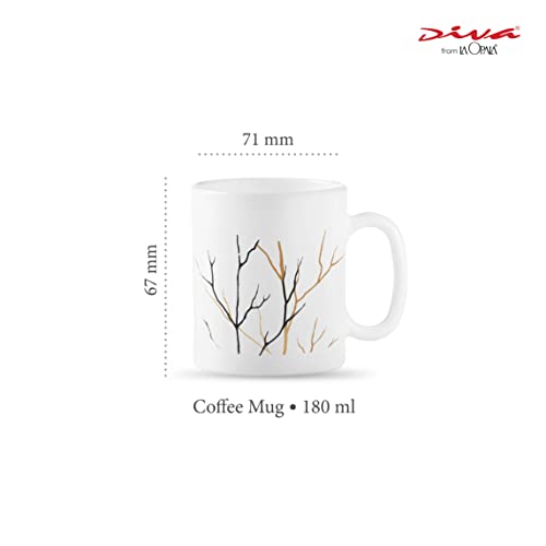 Coffee Mug Set Cylinder Regular 6 pcs Golden Fall White Toughened Glass