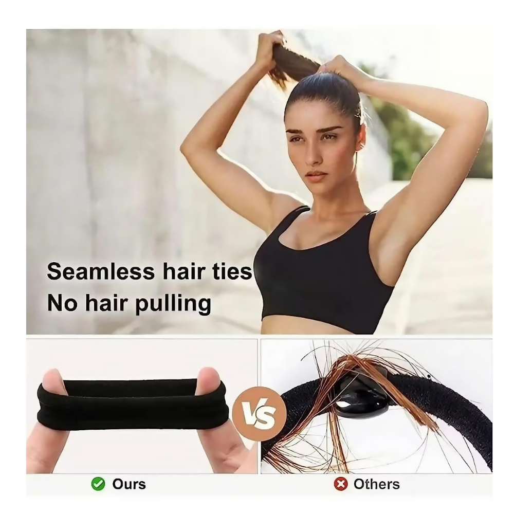 Bronson Professional Hair Rubber Bands Ponytail Holder with Storage Box - Black
