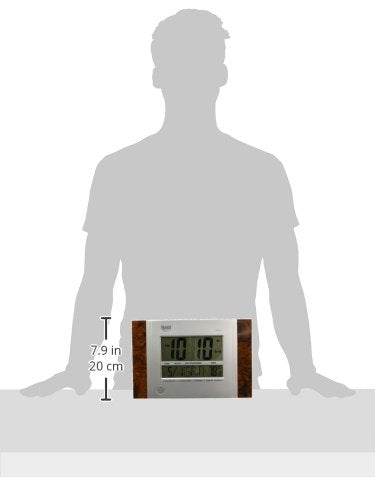 Digital Alarm Wall Clock with Quartz Movement, Black and Brown, 29 cm x 19 cm x 2.5 cm