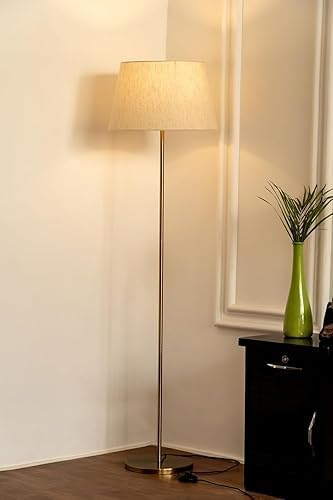 Modern Floor Lamp with Fabric Shade - Tall Standing Light for Living Room, Bedroom