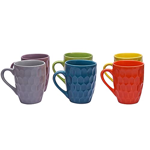Coffee Mug Set of 6 - Handcrafted Ceramic Tea Cups 280ml - Stackable, Chip Resistant, Large Handle