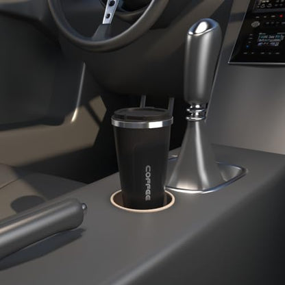 Coffee Mug with Spill-Proof Flip Lid - Onyx Black - Stainless Steel - Double Walled - Insulated for 8 Hours Hot & 14 Hours Cold