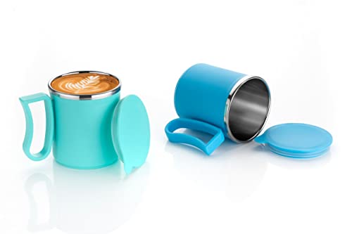 Insulated Coffee Mug with Lid Double Wall Stainless Steel 300 ml - Stylish Design for Home Office Use
